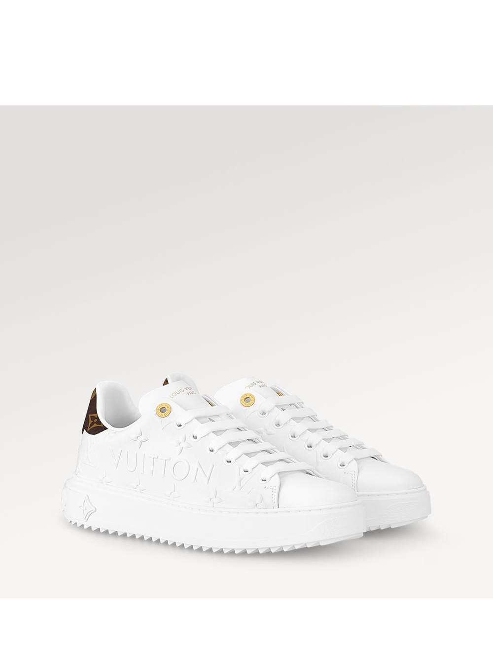 Louis Vuitton White Leather Embossed Sneakers with Brown Heel Tab